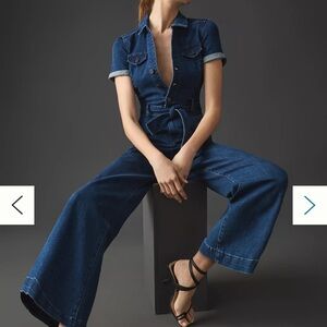 PAIGE Dark Blue Denim Flare Jumpsuit